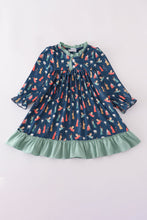 Load image into Gallery viewer, Navy nativity print ruffle gown
