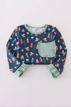 Load image into Gallery viewer, Navy nativity print ruffle pants set
