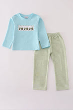 Load image into Gallery viewer, Blue tractor embroidery pants set
