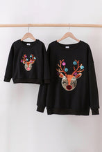 Load image into Gallery viewer, Black reindeer sequin mom&amp;me fleece sweatshirt
