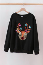 Load image into Gallery viewer, Black reindeer sequin mom&amp;me fleece sweatshirt
