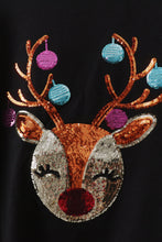 Load image into Gallery viewer, Black reindeer sequin mom&amp;me fleece sweatshirt
