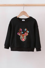Load image into Gallery viewer, Black reindeer sequin mom&amp;me fleece sweatshirt
