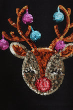 Load image into Gallery viewer, Black reindeer sequin mom&amp;me fleece sweatshirt
