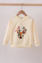 Load image into Gallery viewer, Beige reindeer sequin mom&amp;me sweatshirt
