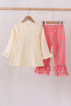 Load image into Gallery viewer, Beige reindeer sequin ruffle pants set
