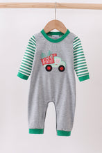 Load image into Gallery viewer, Green tree tractor applique stripe romper

