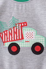Load image into Gallery viewer, Green tree tractor applique stripe romper
