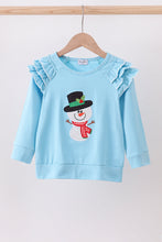 Load image into Gallery viewer, Blue snowman applique ruffle top
