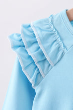 Load image into Gallery viewer, Blue snowman applique ruffle top
