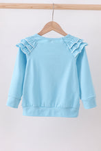 Load image into Gallery viewer, Blue snowman applique ruffle top
