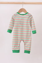 Load image into Gallery viewer, Green santa claus applique stripe romper
