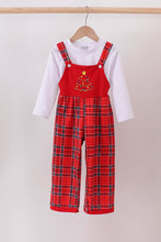Load image into Gallery viewer, Red tree embroidery plaid jumpsuit set
