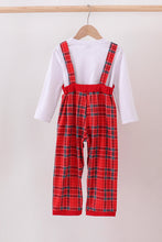 Load image into Gallery viewer, Red tree embroidery plaid jumpsuit set
