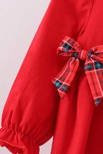 Load image into Gallery viewer, Red tree embroidery plaid bow pants set
