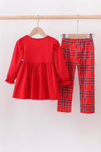 Load image into Gallery viewer, Red tree embroidery plaid bow pants set
