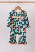 Load image into Gallery viewer, Green tree print ruffle romper
