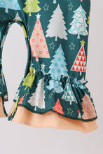 Load image into Gallery viewer, Green tree print ruffle romper
