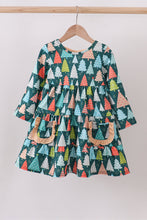 Load image into Gallery viewer, Green tree print ruffle dress
