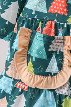 Load image into Gallery viewer, Green tree print ruffle dress
