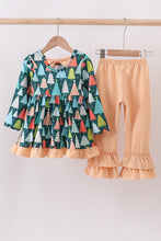 Load image into Gallery viewer, Green tree print ruffle pants set

