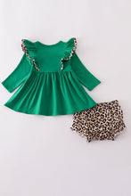Load image into Gallery viewer, Forest tree applique leopard ruffle bloomer set

