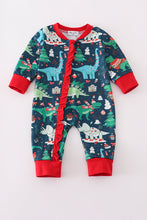Load image into Gallery viewer, Green dinosaur print ruffle romper
