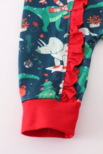 Load image into Gallery viewer, Green dinosaur print ruffle romper
