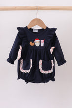 Load image into Gallery viewer, Navy christmas santa cookie milk embroidery ruffle bubble
