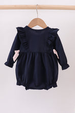 Load image into Gallery viewer, Navy christmas santa cookie milk embroidery ruffle bubble

