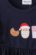 Load image into Gallery viewer, Navy christmas santa cookie milk embroidery ruffle pants set

