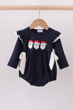 Load image into Gallery viewer, Navy christmas santa claus embroidery ruffle bubble
