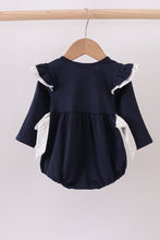 Load image into Gallery viewer, Navy christmas santa claus embroidery ruffle bubble
