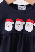 Load image into Gallery viewer, Navy christmas santa claus embroidery ruffle bloomer set
