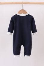 Load image into Gallery viewer, Navy christmas santa claus embroidery romper

