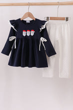 Load image into Gallery viewer, Navy christmas santa claus embroidery pants set
