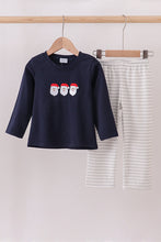 Load image into Gallery viewer, Navy christmas santa claus embroidery stripe pants set
