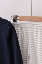 Load image into Gallery viewer, Navy christmas santa claus embroidery stripe pants set
