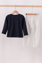 Load image into Gallery viewer, Navy christmas santa claus embroidery stripe pants set
