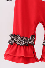 Load image into Gallery viewer, Red santa claus applique leopard ruffle romper
