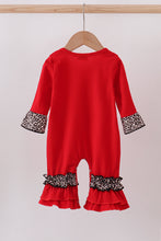 Load image into Gallery viewer, Red santa claus applique leopard ruffle romper
