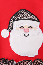 Load image into Gallery viewer, Red santa claus applique leopard ruffle bloomer set
