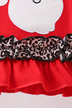 Load image into Gallery viewer, Red santa claus applique leopard ruffle bloomer set
