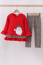 Load image into Gallery viewer, Red santa claus applique leopard ruffle pants set

