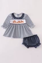 Load image into Gallery viewer, Navy stripe deer embroidery bloomer set
