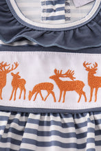 Load image into Gallery viewer, Navy stripe deer embroidery bloomer set
