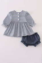 Load image into Gallery viewer, Navy stripe deer embroidery bloomer set

