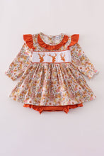 Load image into Gallery viewer, Rust floral print deer embroidery ruffle bubble
