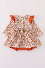 Load image into Gallery viewer, Rust floral print deer embroidery ruffle bubble
