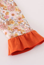 Load image into Gallery viewer, Rust flroal print deer embroidery ruffle dress
